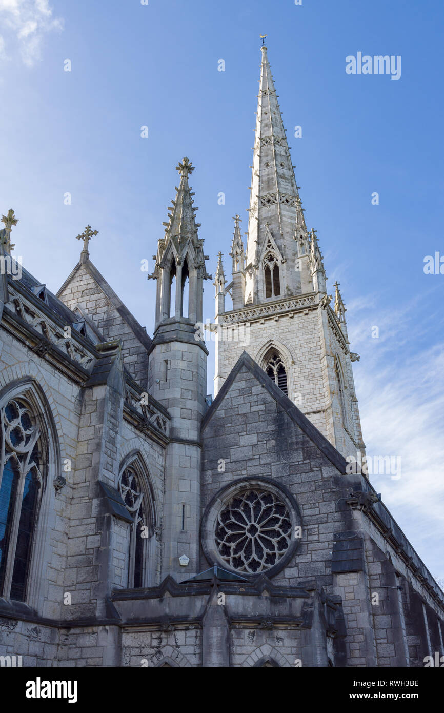 Saint Margarets church built in 1860 also known as the marble church and is a prominent landmark in Bodelwyddan North Wales. Stock Photo