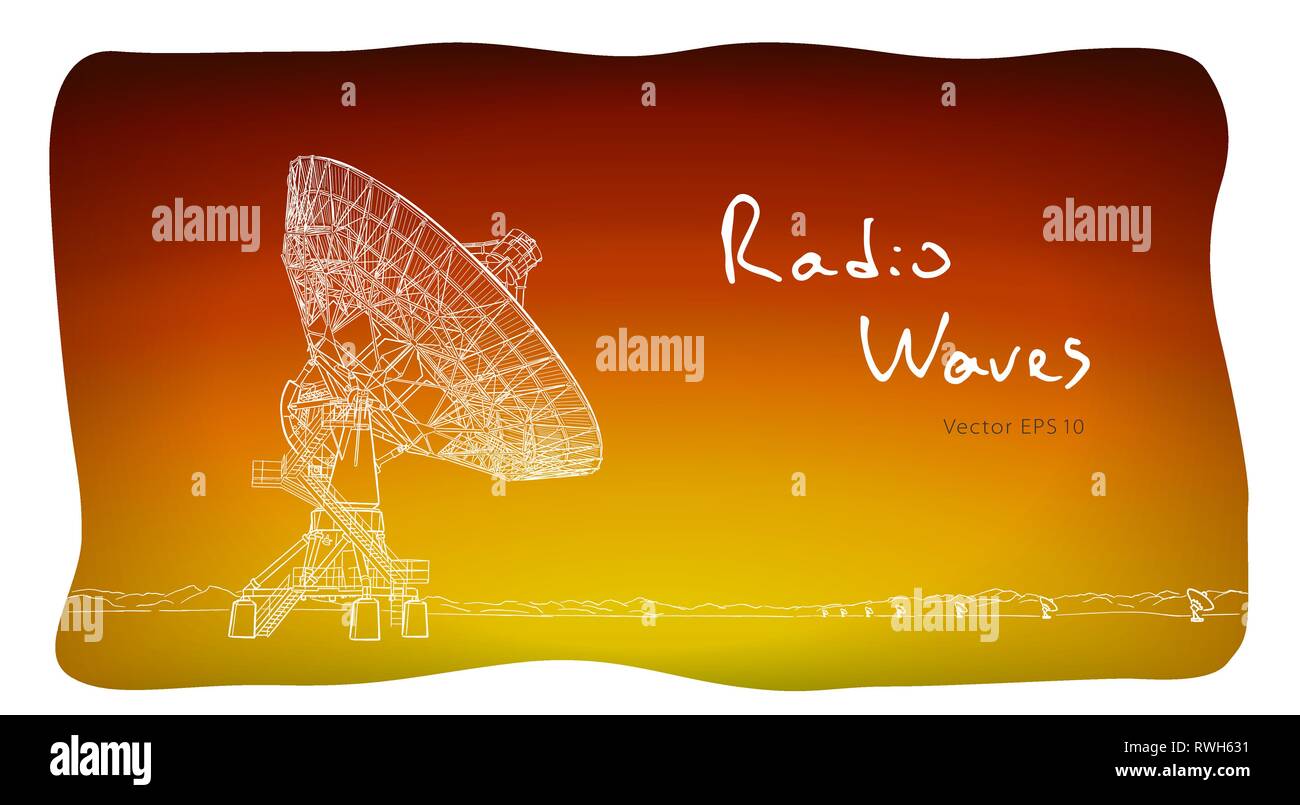 Radio telescope dishes antenna. Vector sketch draw Stock Vector Image ...