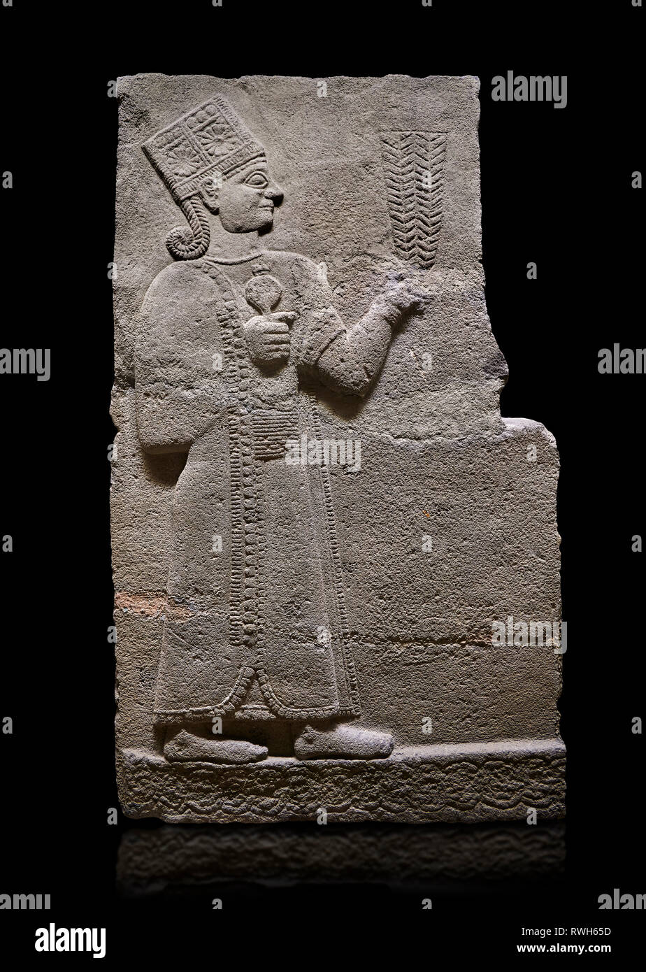 Hittite relief sculpted orthostat stone panel of Long Wall Basalt, Karkamıs, (Kargamıs), Carchemish (Karkemish), 900-700 B.C. Anatolian Civilisations  Stock Photo