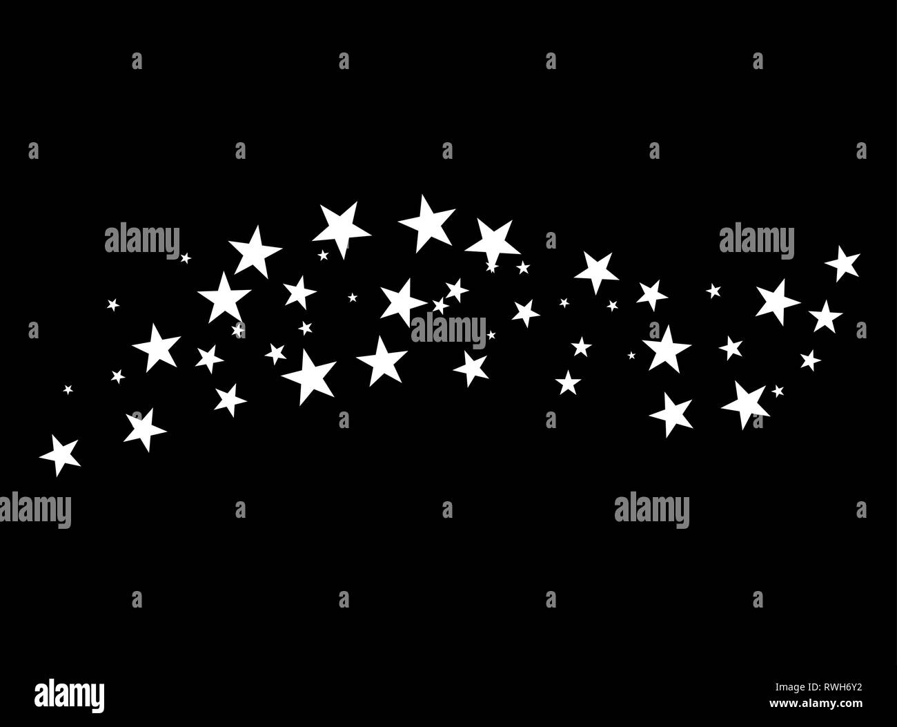 . Fireworks star random source of flow. Shooting star. Stars on a black background. Stock Vector