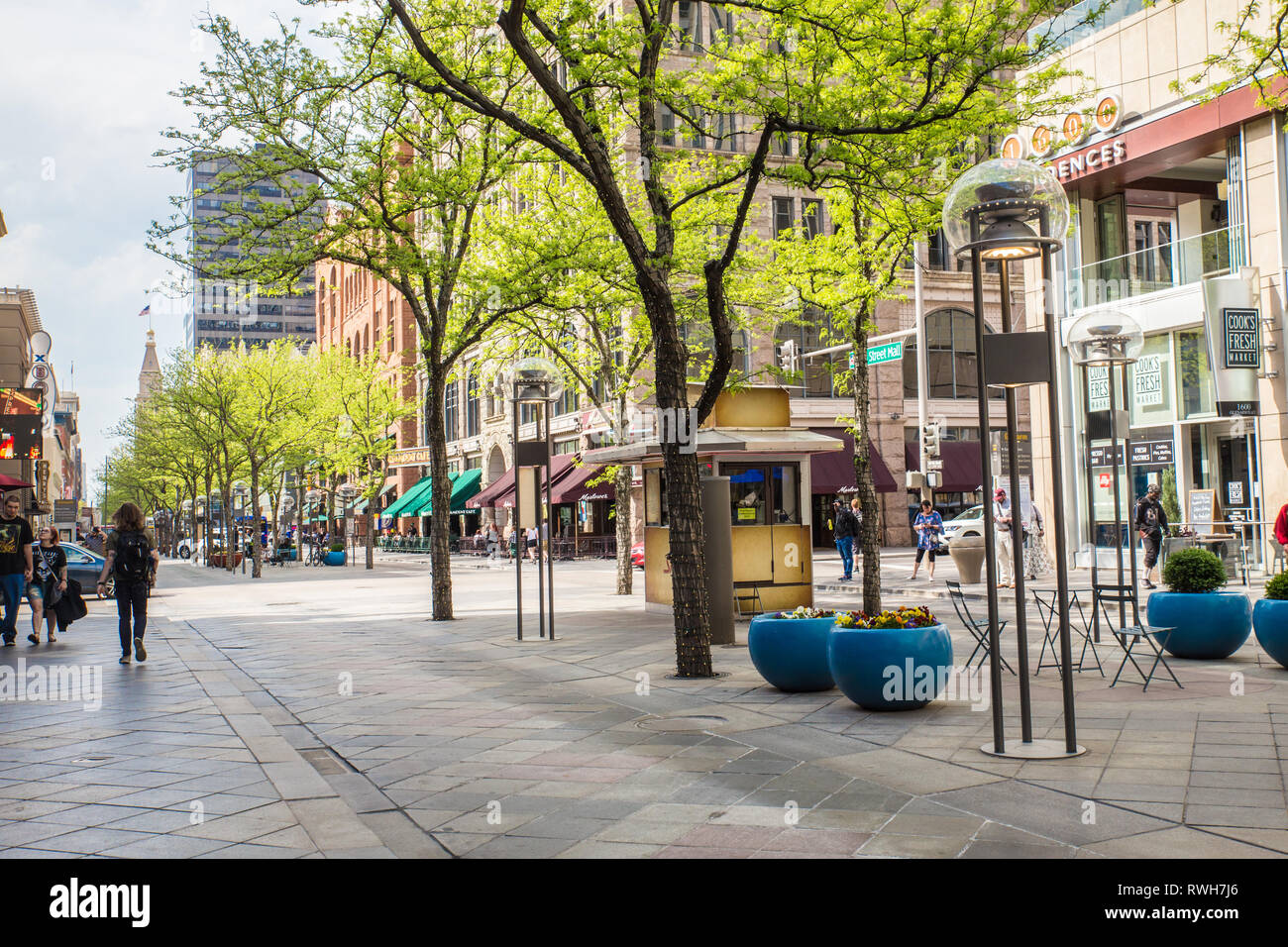 DENVER, COLORADO APRIL 30. 2018 View of landmark 16th Street Mall
