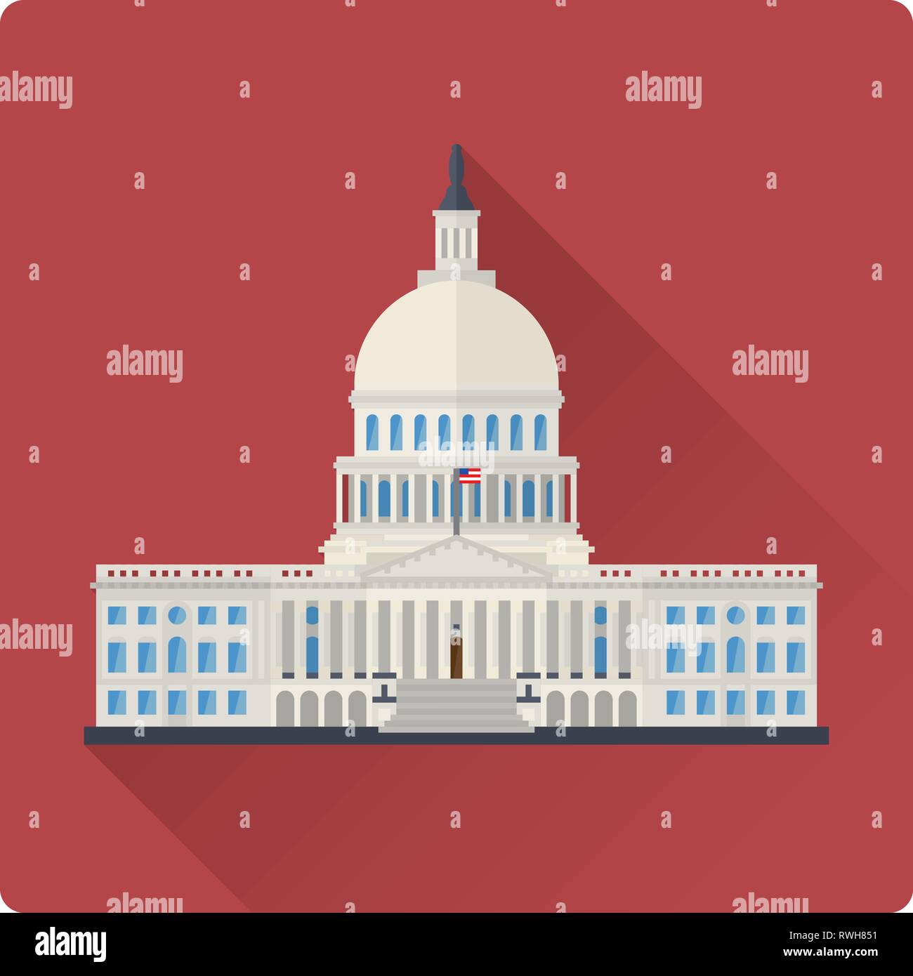 The Capitol building at Washington, D.C., USA, flat design long shadow vector illustration Stock Vector