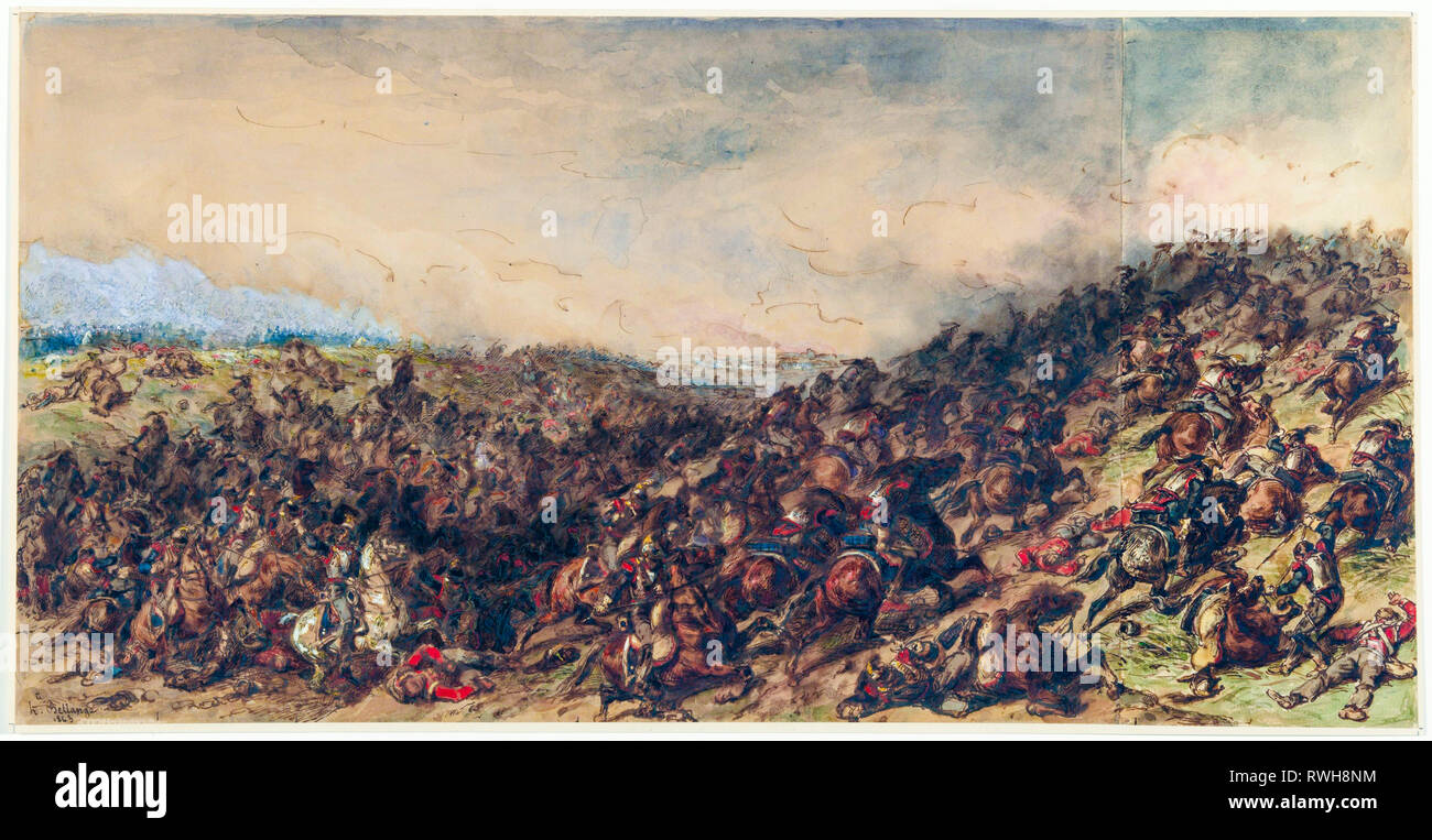 Battle of Waterloo, drawing, painting by Hippolyte Bellange, c. 1815-1866 Stock Photo