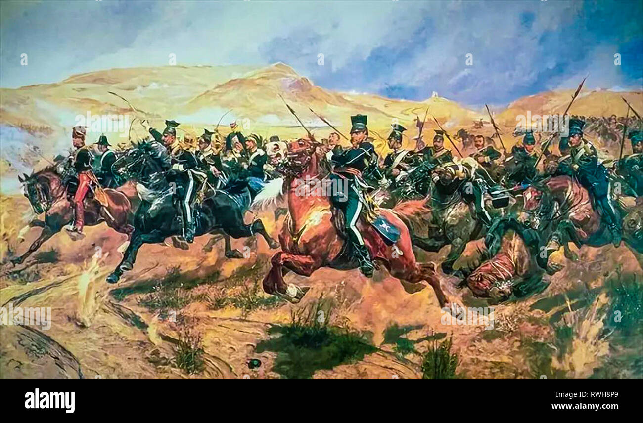 The Charge of the Light Brigade by Richard Caton Woodville Junior,  Battle of Balaclava painting in oil on canvas, 1894 Stock Photo