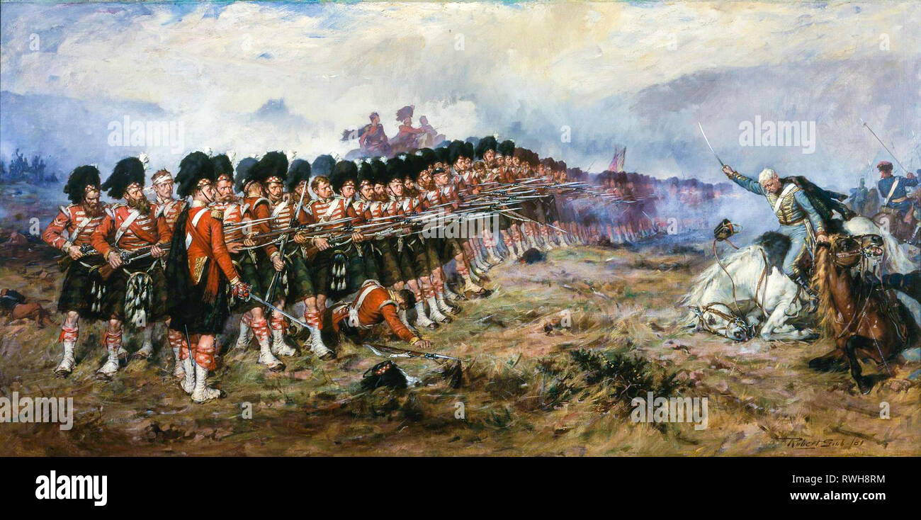 The Thin Red Line, Battle of Balaclava, painting by Robert Gibb, 1881 Stock Photo