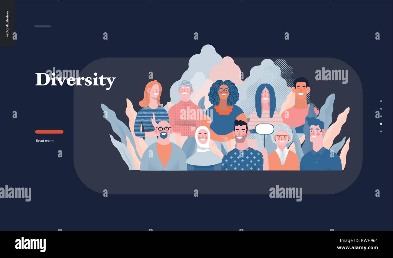 Technology 3 - Diversity - modern flat vector concept digital illustration of various people presenting person team diversity in the company. Creative Stock Vector