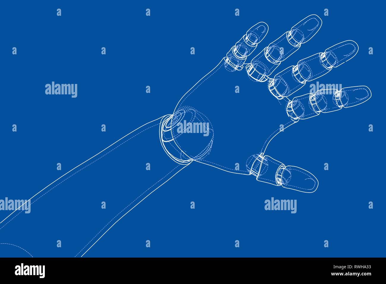 Robot hand outline. Vector rendering of 3d Stock Vector