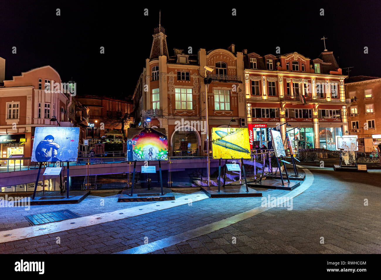 PLOVDIV CITY, BULGARIA - March  2019 - Night in the center of city- European Capital of Culture in 2019 Stock Photo