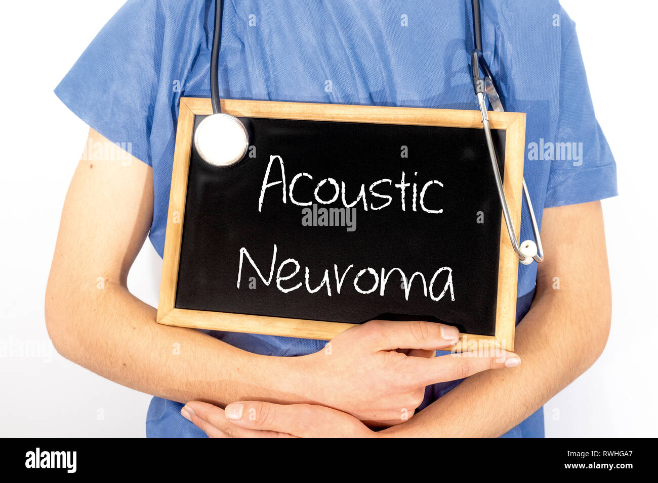 Doctor shows information on blackboard acoustic neuroma. Medical