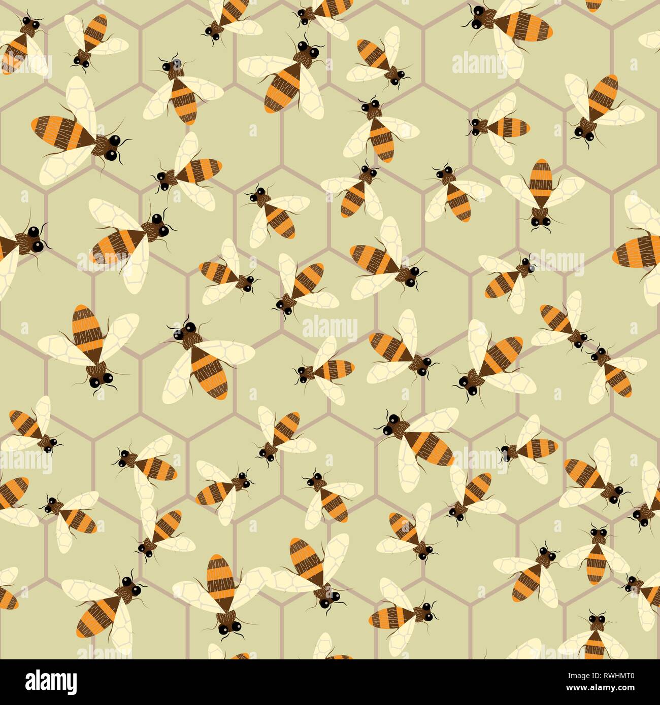 Abstract honey print. Vector seamless pattern with bee and honeycomb 10 ...