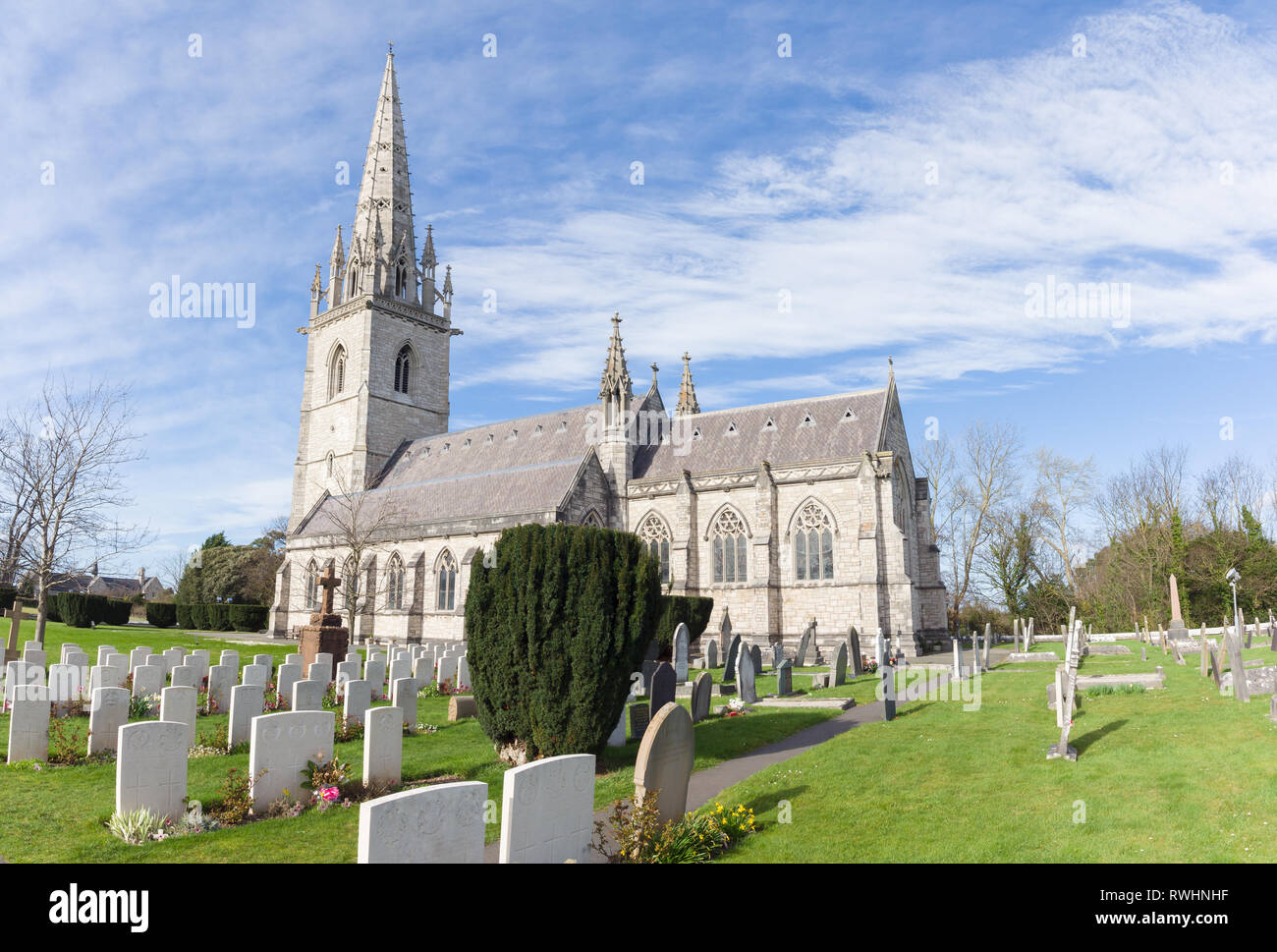 Saint Margarets church built in 1860 also known as the marble church and is a prominent landmark in Bodelwyddan North Wales Stock Photo