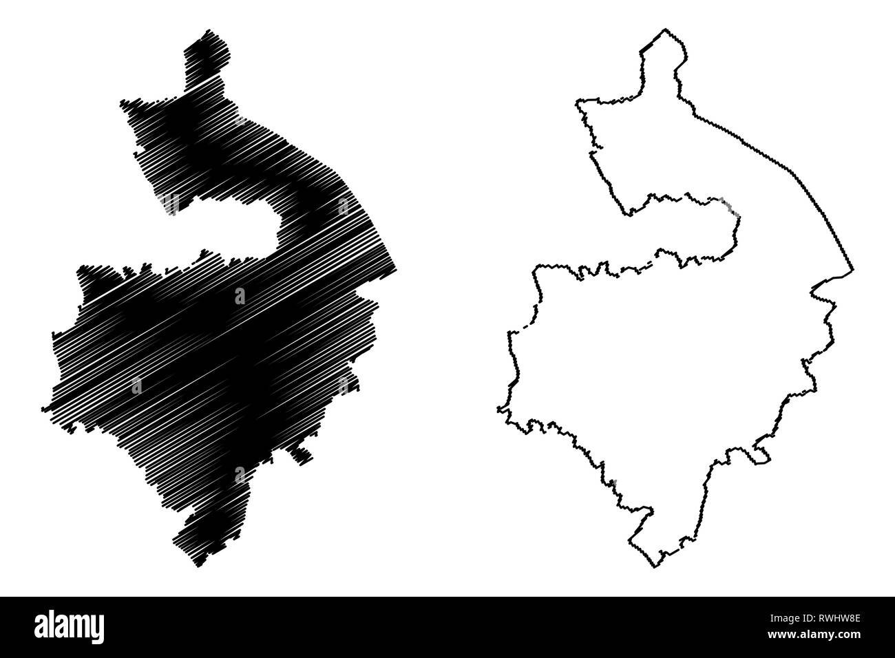 Warwickshire (United Kingdom, England, Non-metropolitan county, shire county) map vector illustration, scribble sketch Warks. map Stock Vector
