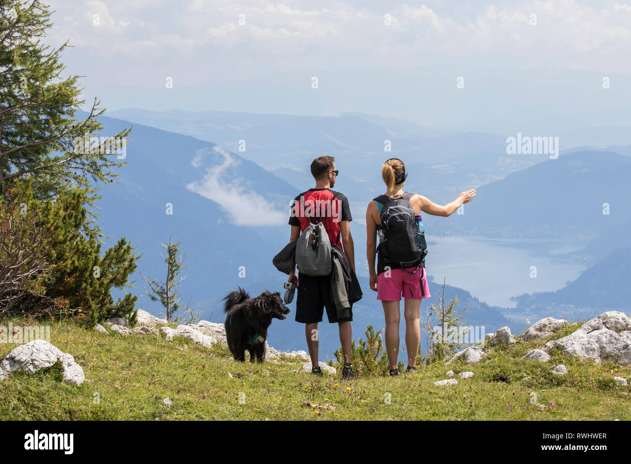 Hikers in the Dobratsch Nature Park, Villacher Alpe, Kaernten, Austria Stock Photo