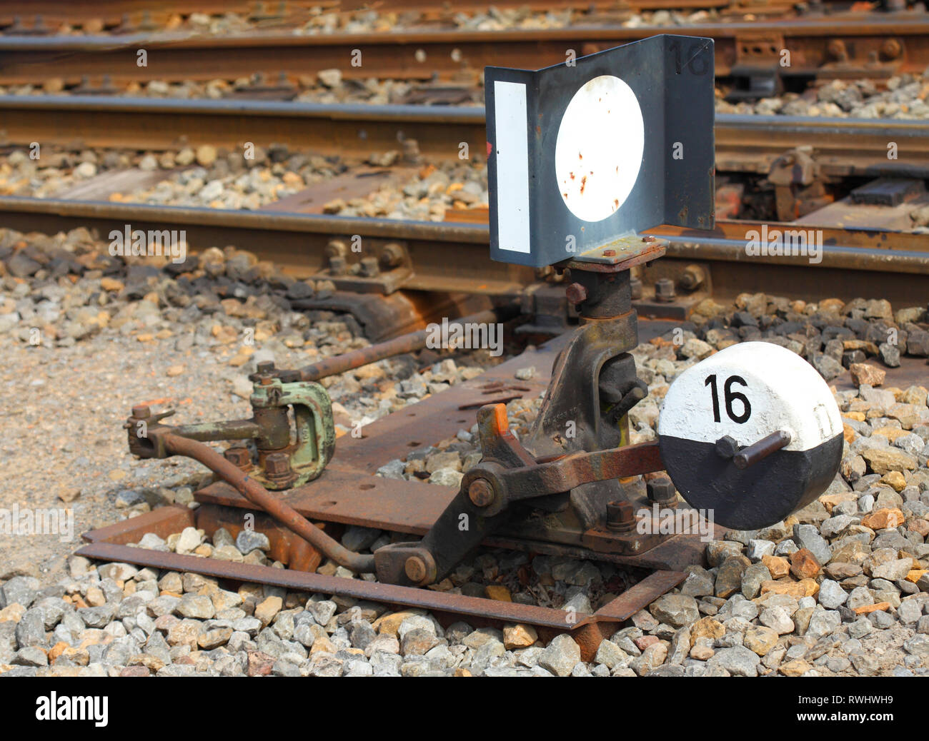 Railway switch, Bruchhausen-Vilsen, Lower Saxony, Germany Stock Photo