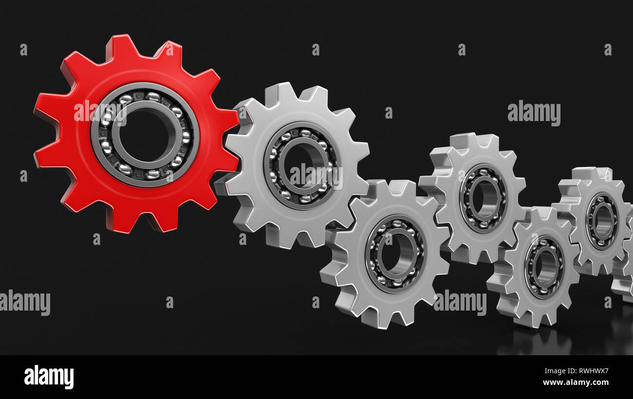 Red and silver gears. Image with clipping path Stock Photo