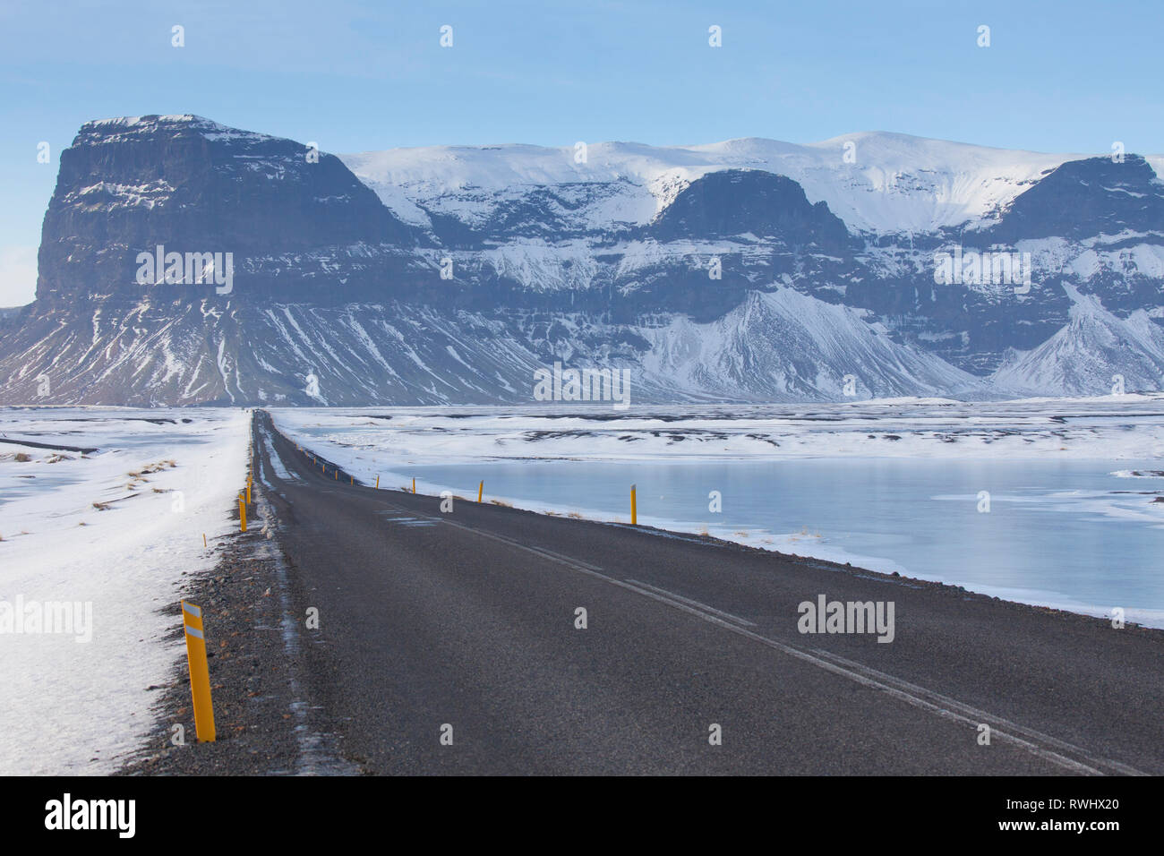 Ring Road in winter. South Iceland Stock Photo