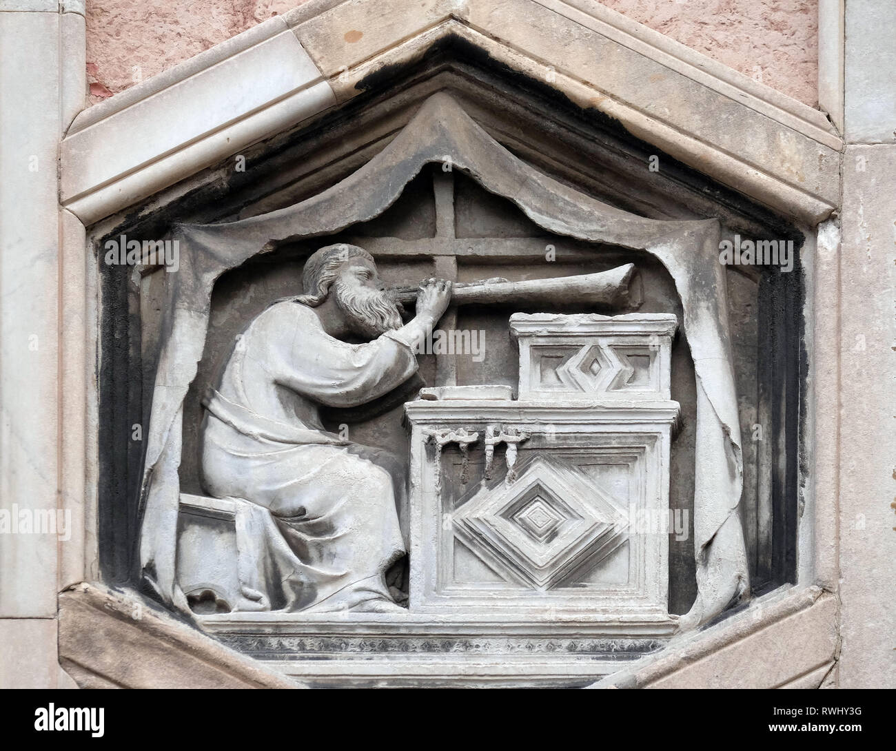 Jubal by Nino Pisano, 1334-36., Relief on Giotto Campanile of Cattedrale di Santa Maria del Fiore (Cathedral of Saint Mary of the Flower), Florence, I Stock Photo
