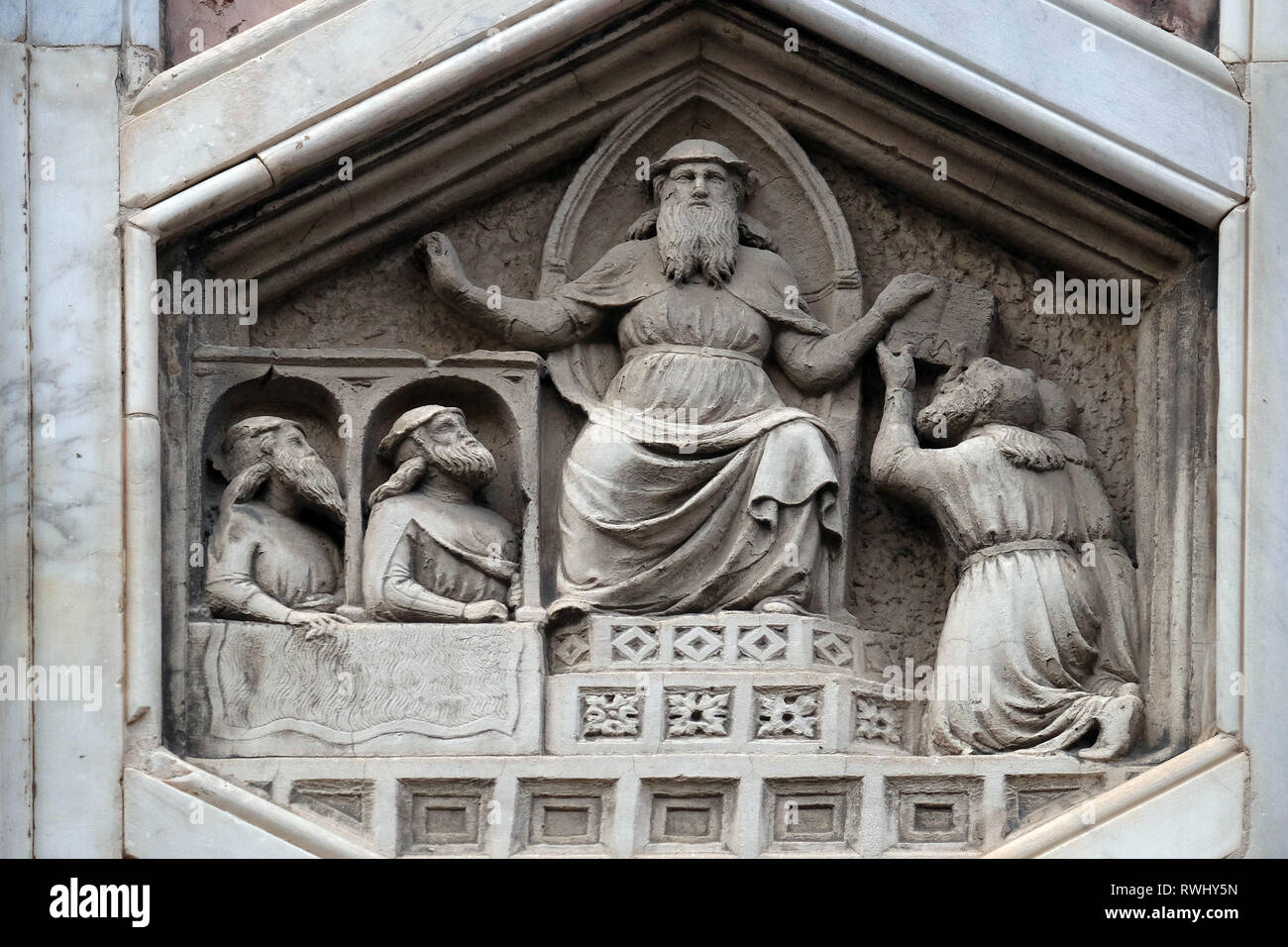 King Phoroneus as personification of the beginning of the law making, Campanile of Cattedrale di Santa Maria del Fiore in Florence Stock Photo
