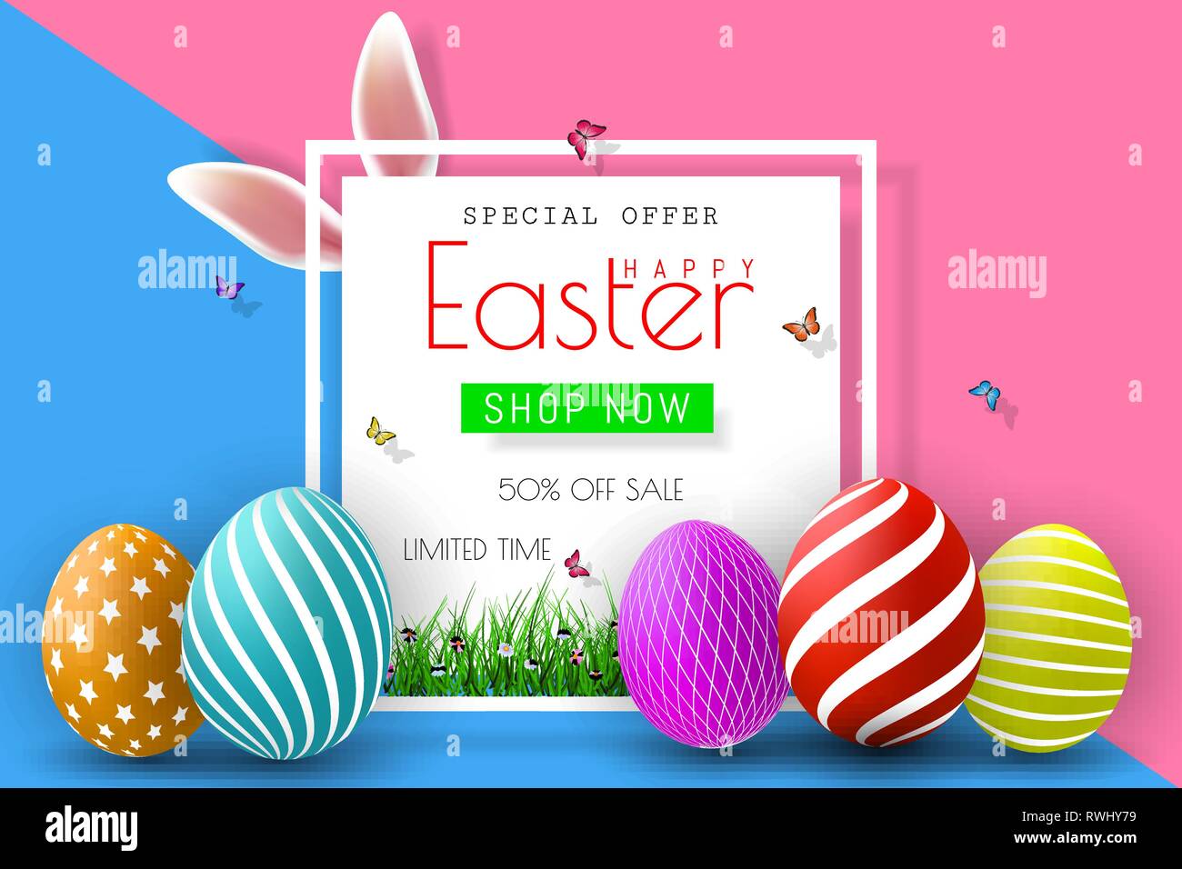 Easter Sale Illustration with Color Painted Egg and ...