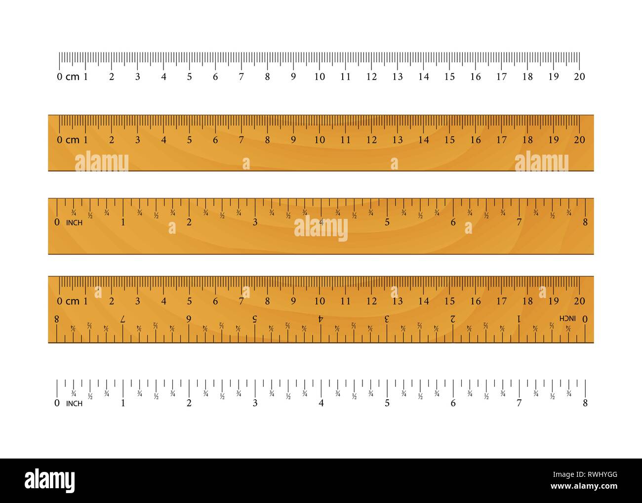 Wooden rulers set metric imperial Royalty Free Vector Image