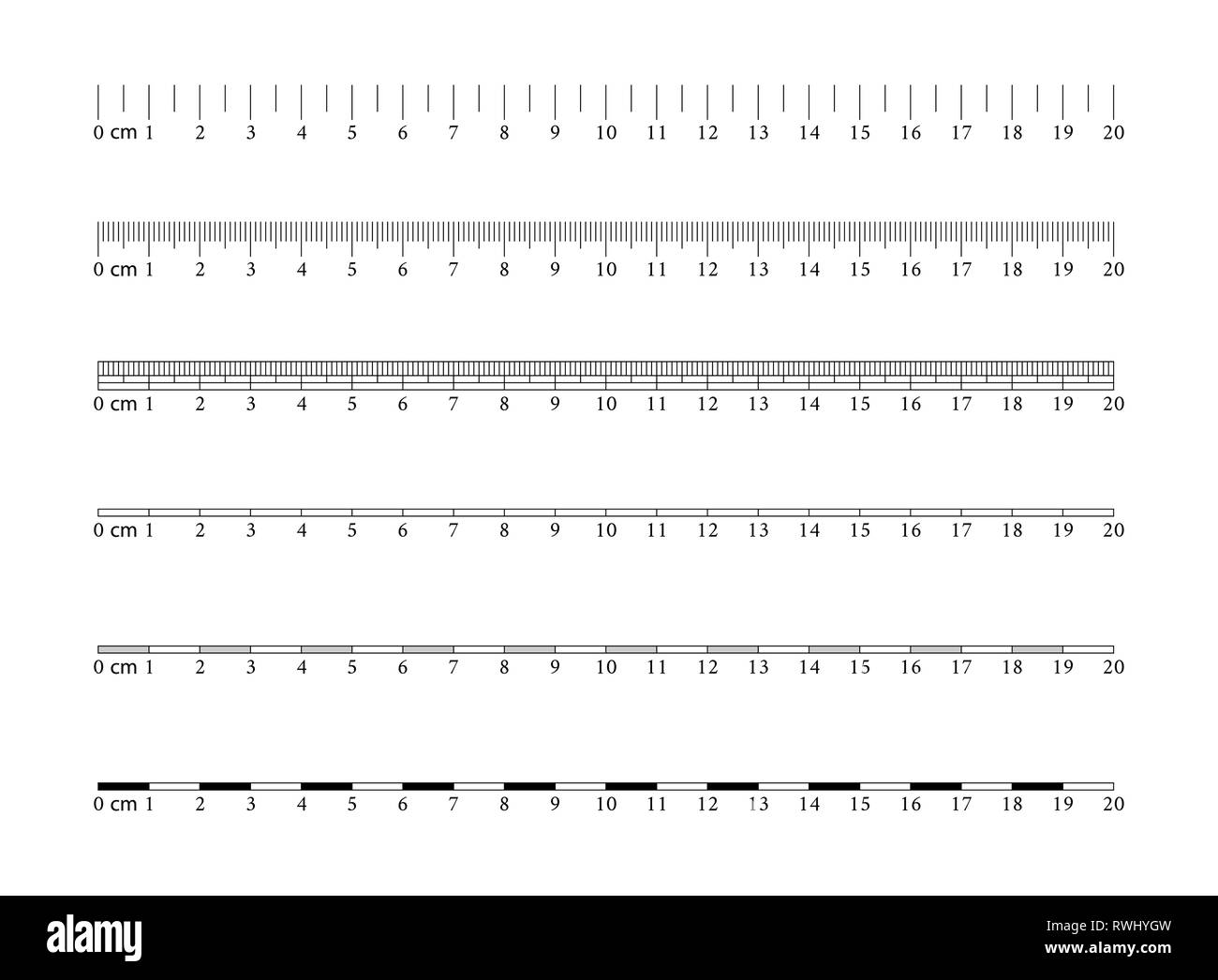 Metric Imperial Rulers. Centimeter. Measuring tool. Ruler Graduation. Size indicator units. Vector. Stock Vector