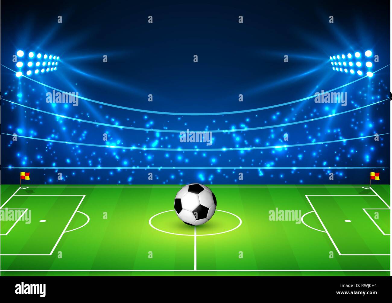 Football Stadium with a ball. Soccer field in the light of searchlights.  Football World Cup. Vector illustration Stock Vector Image & Art - Alamy