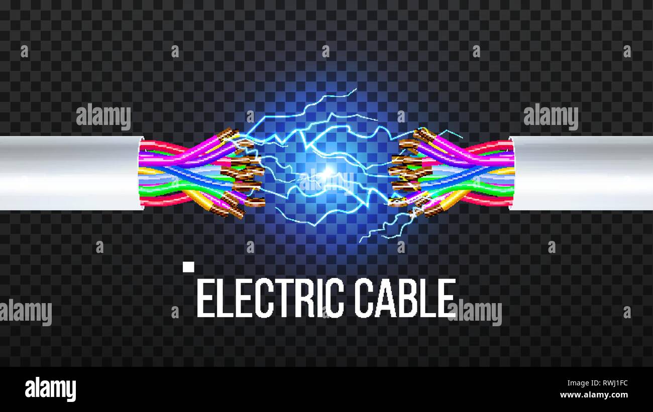Disconnect Electric Cable Vector. Copper Wire Conductor. Communication