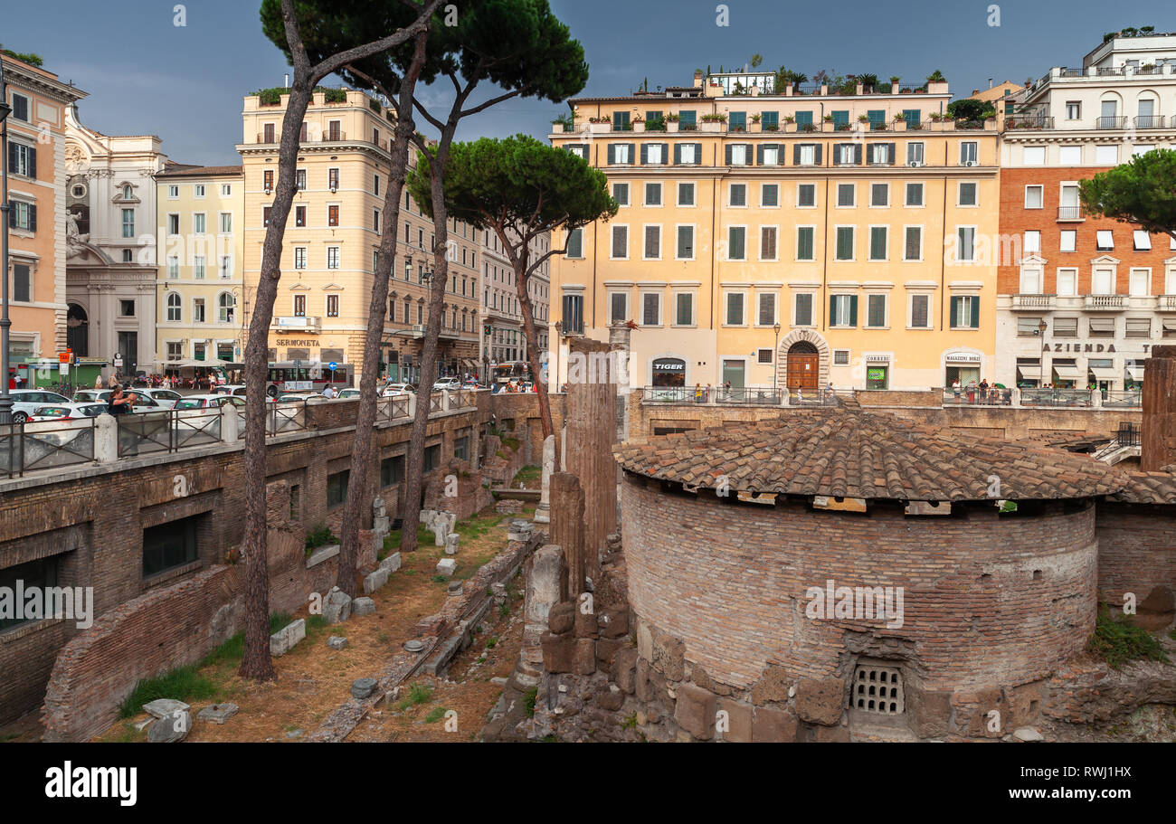 Rome, Italy - August 8, 2015: People are on Largo di Torre Argentina square, Rome Stock Photo