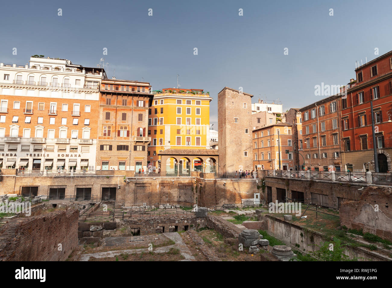 Rome, Italy - August 8, 2015: Tourists are on Largo di Torre Argentina square, Rome Stock Photo