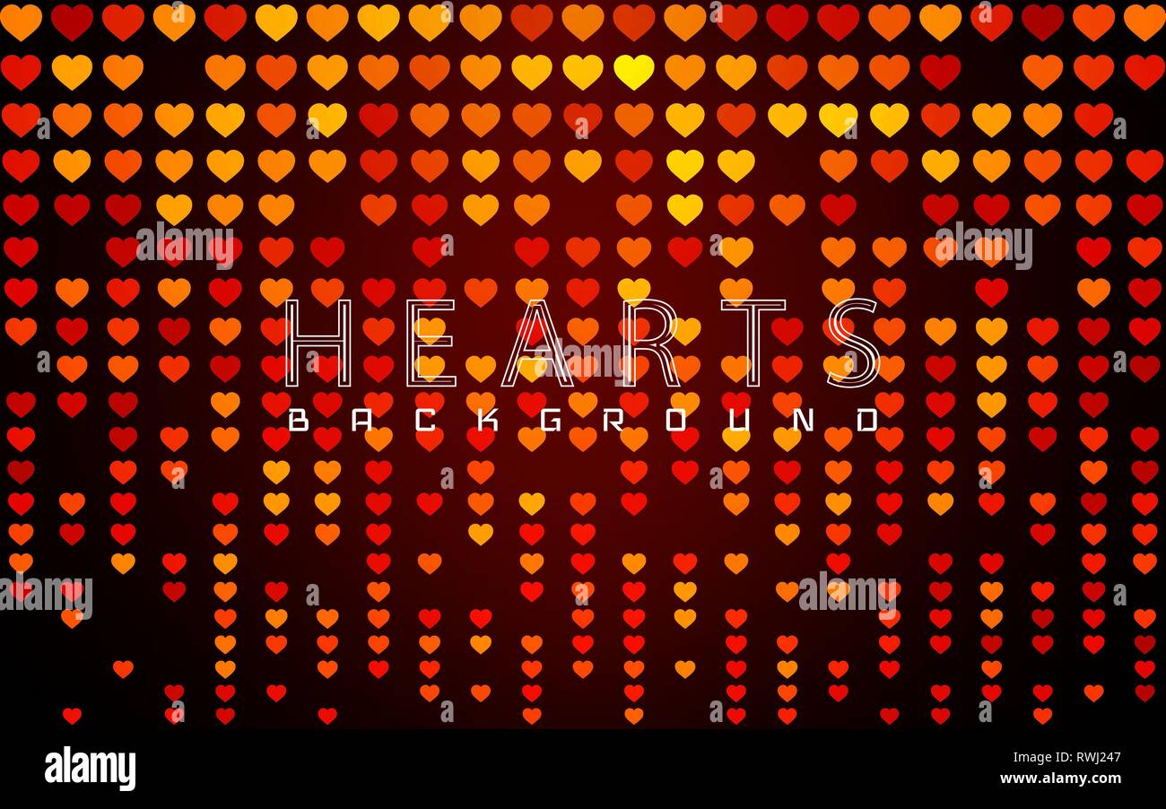 Valentines day background with glossy red and golden hearts on dark ...