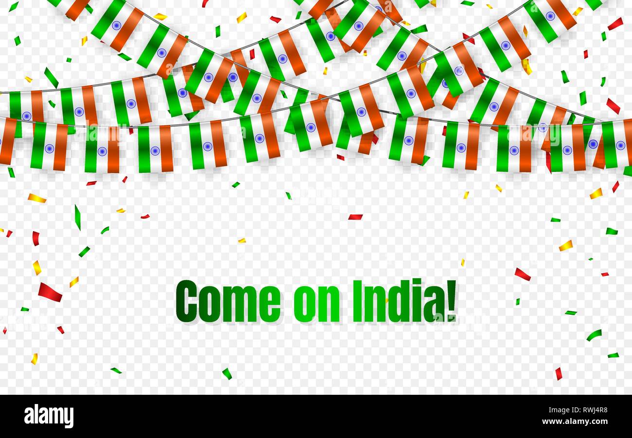 India Garland Flag With Confetti On Transparent Background Hang