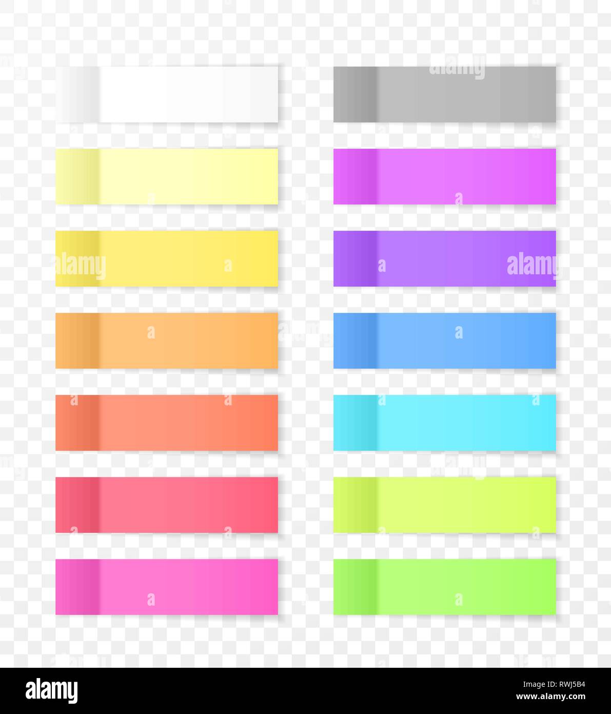 Realistic set sticky note white colors isolated on transparent background.  Mockup blank white sticky notes with shadow for your design. Vector  illustration EPS10 Stock Vector