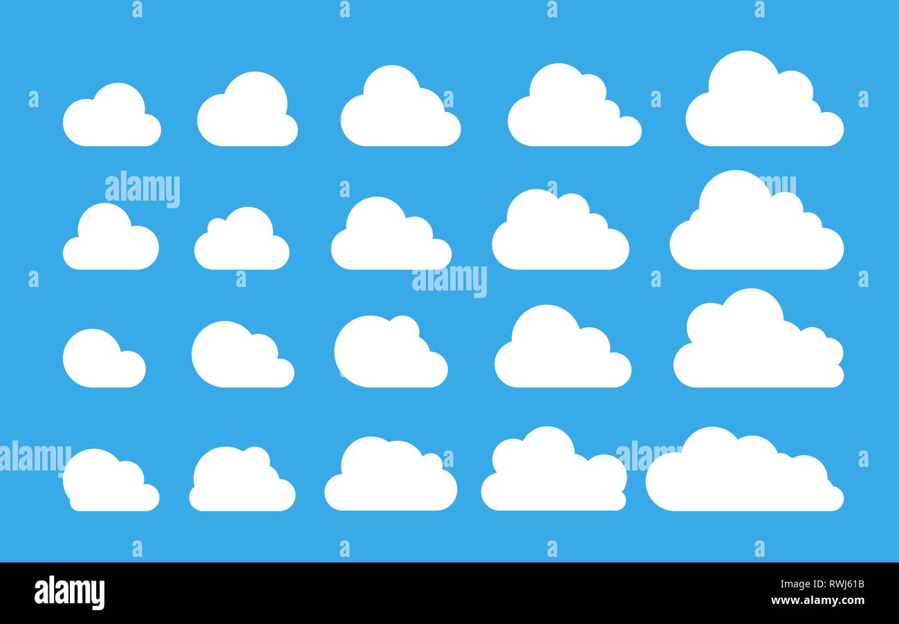 Cloud. Abstract white cloudy set isolated on blue background. Vector ...