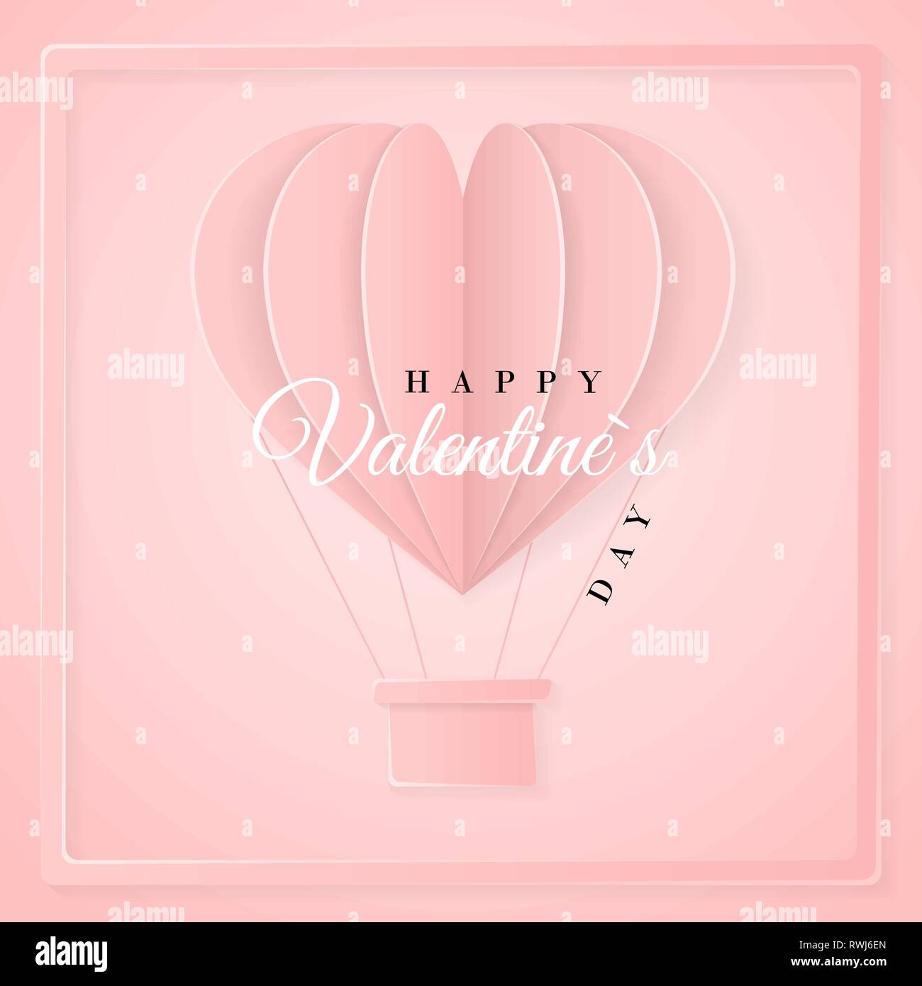Happy valentines day retro invitation card template with origami paper ...