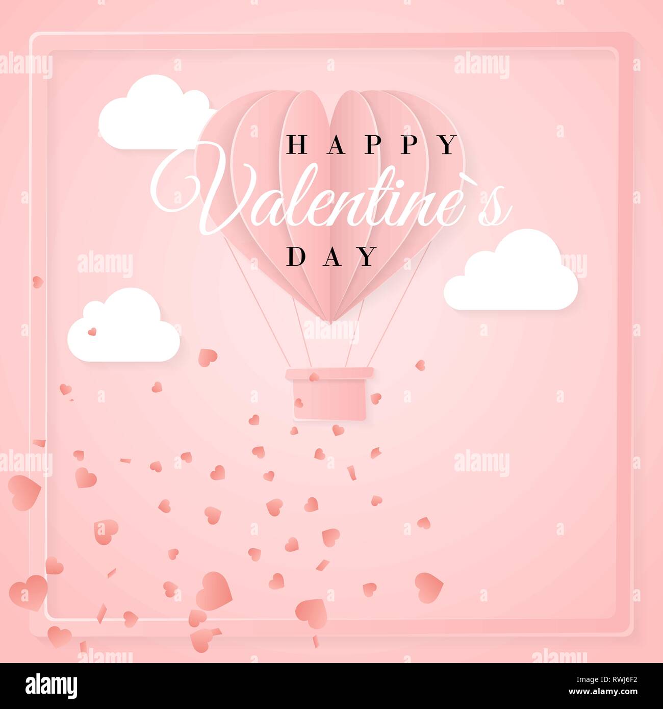 Happy valentines day invitation card template with origami paper hot ...