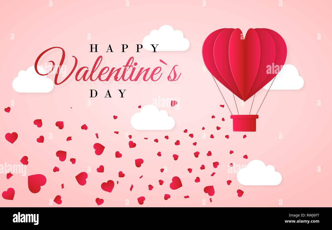 Happy valentines day invitation card template with red origami paper ...