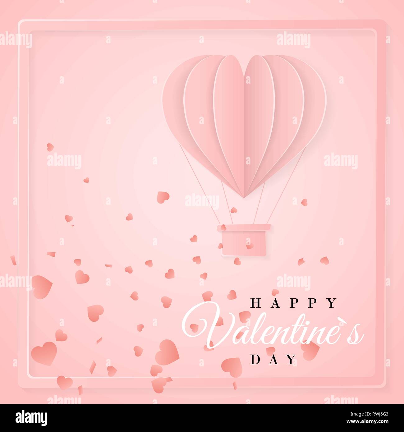 Happy valentines day retro invitation card template with origami paper ...