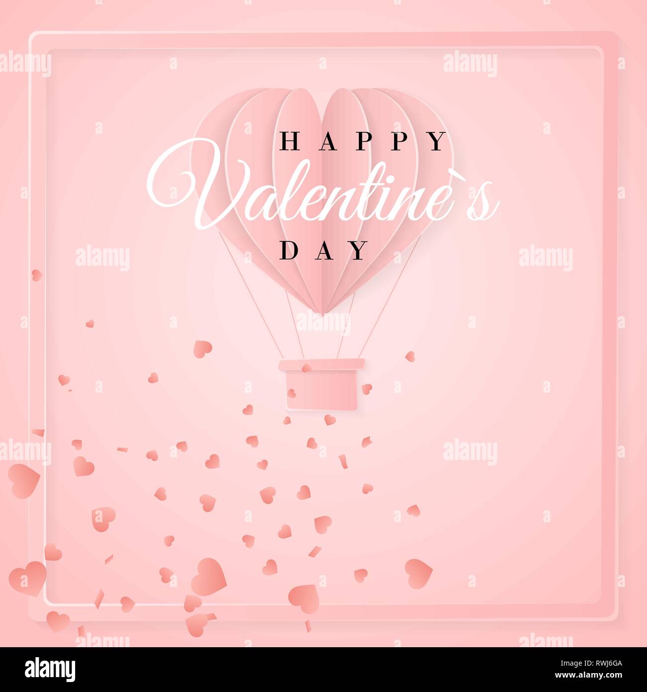 Happy valentines day retro invitation card template with origami paper ...