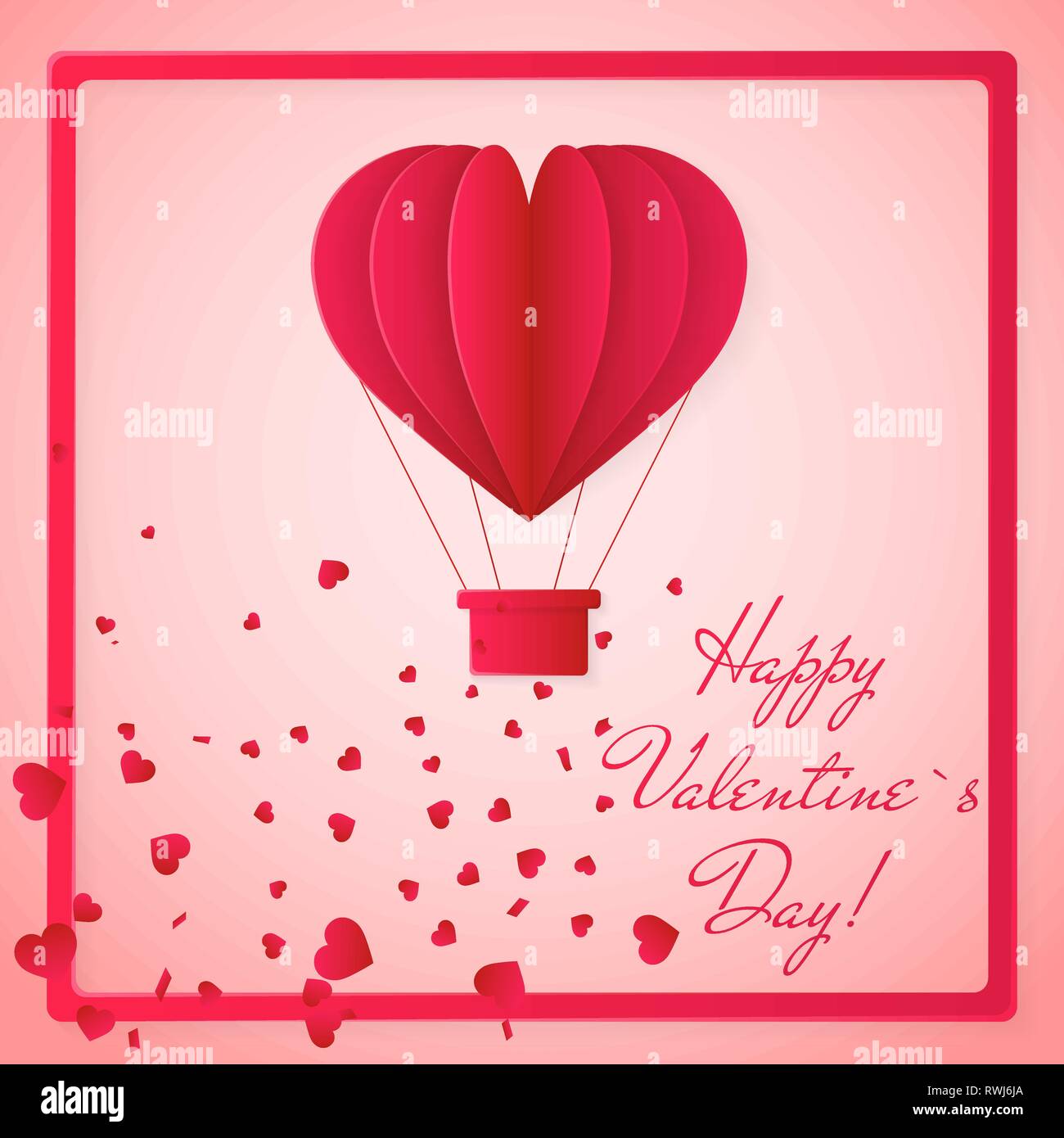 Happy valentines day invitation card template with origami paper hot ...