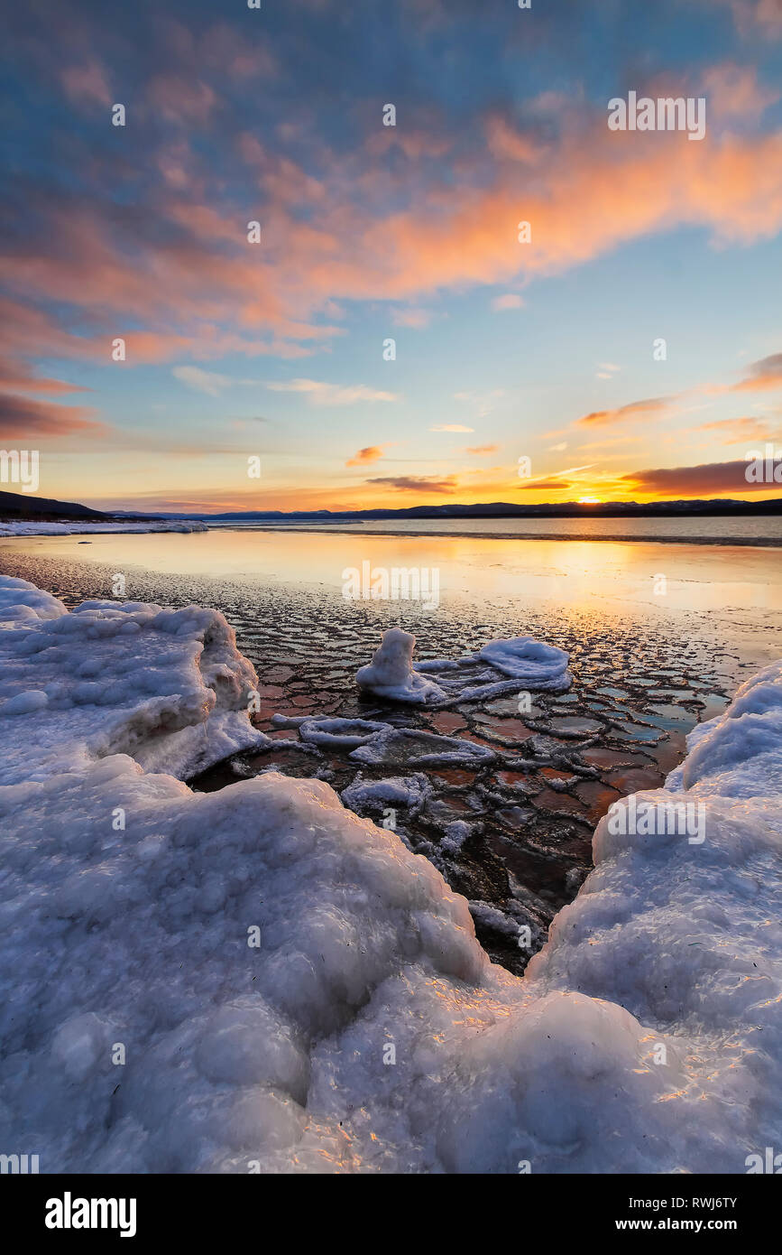 Sunset over the Hills of the Humber Valley, Deer Lake, Newfoundland and Labrador Stock Photo