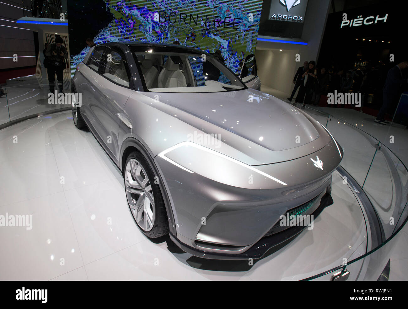 Geneva. 6th Mar, 2019. Photo taken on March 6, 2019 shows the Arcfox ECF Concept at the 89th Geneva International Motor Show in Geneva, Switzerland. Electric cars and hybrid cars are highlights at this year's Geneva International Motor Show, which will open to the public from March 7 to 17. Credit: Xu Jinquan/Xinhua/Alamy Live News Stock Photo