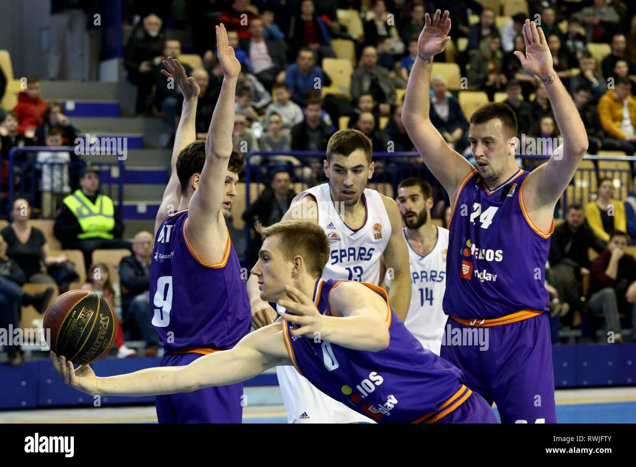 Sarajevo, Sarajevo. 6th Mar, 2019. Urban Oman (Front) of Helios Suns  competes during the ABA 2 League Match between Sarajevo Spars and Helios  Suns Domzale, in Sarajevo, Bosnia and Herzegovina on March