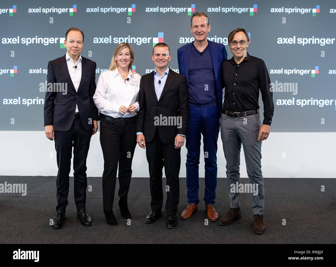 07 March 19 Berlin The Management Board Of Axel Springer Se Julian Deutz L R Stephanie Caspar Jan Bayer Mathias Dopfner Chairman And Andreas Wiele Will Be On Stage At The Media Company S