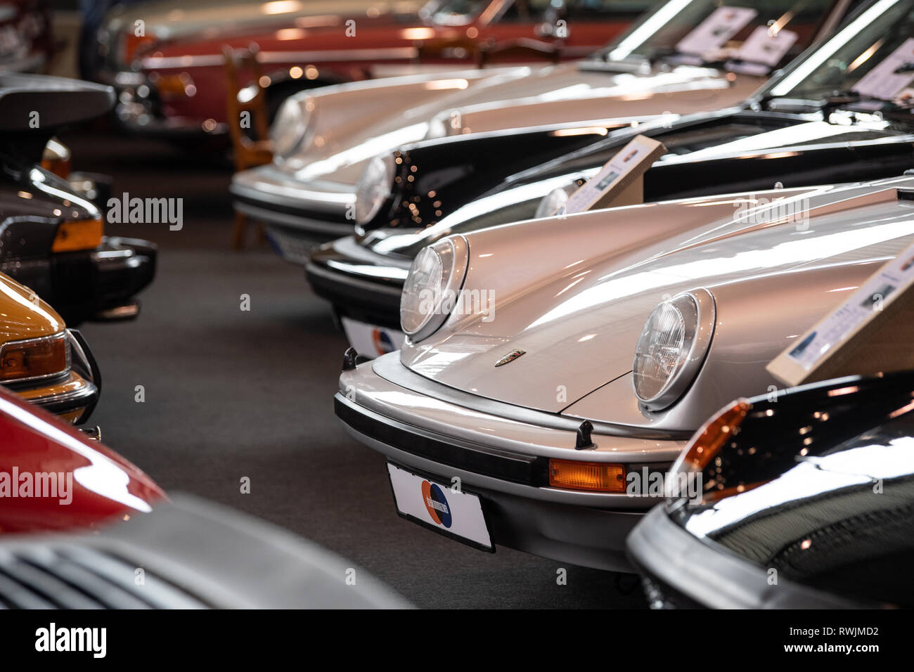 Stuttgart, Germany. 07th Mar, 2019. Several old Porsche 911s will be on display at the Retro Classics 2019 classic car show, while all kinds of classic cars will be on display at the 19th Retro Classics from 7 to 10 March. Credit: Fabian Sommer/dpa/Alamy Live News Stock Photo