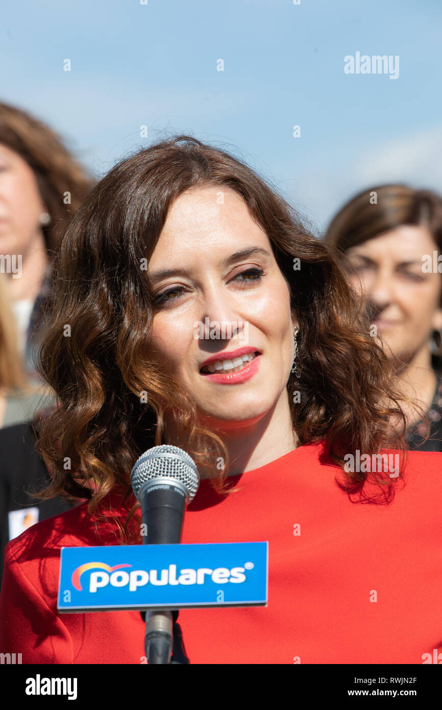 Madrid, Spain. 7th Mar, 2019. Isabel Diaz-Ayuso, candidate for president of Community of Madrid, seen talking about the event with regional and municipal PP candidates on the occasion of International Women's Day. Credit: Jesus Hellin/ZUMA Wire/Alamy Live News Stock Photo