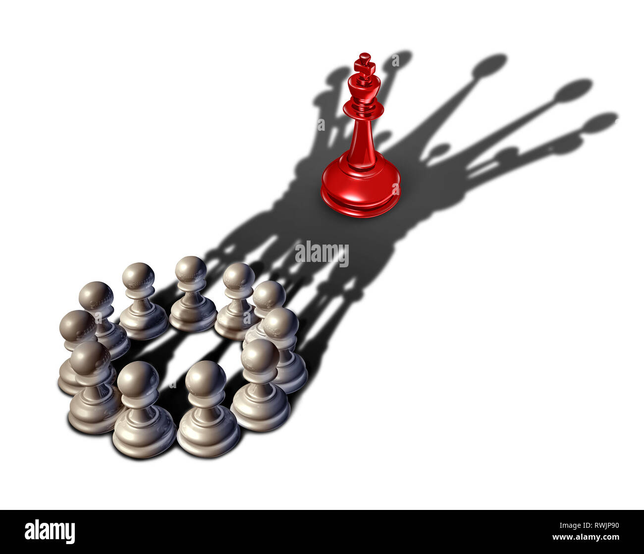 Business strategy leadership concept as a group of chess pawn pieces gathering together as a team to lead and form a king piece to win over another. Stock Photo