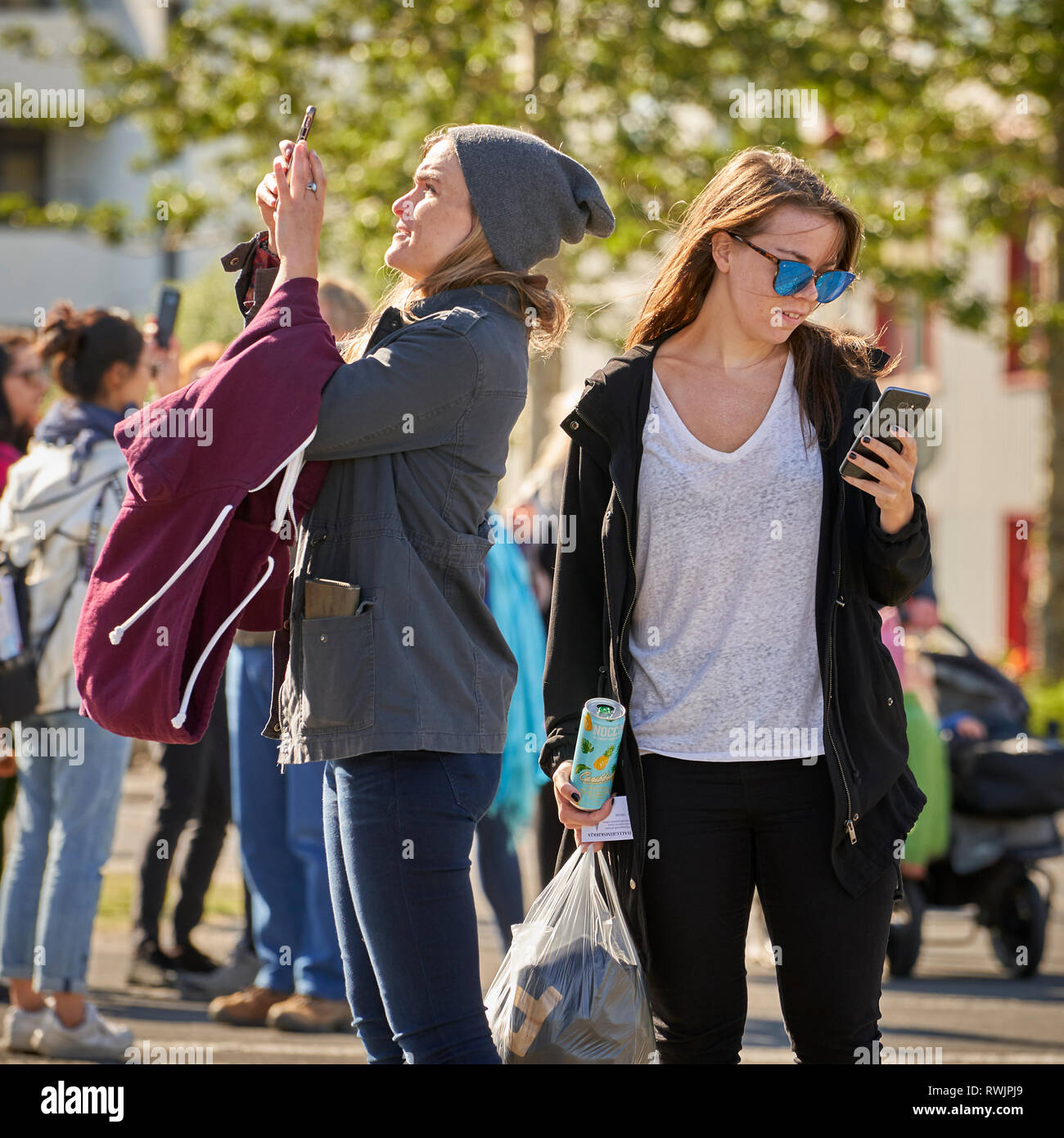 Taking pictures with a smartphone, Reykjavik Festival, Iceland Stock Photo