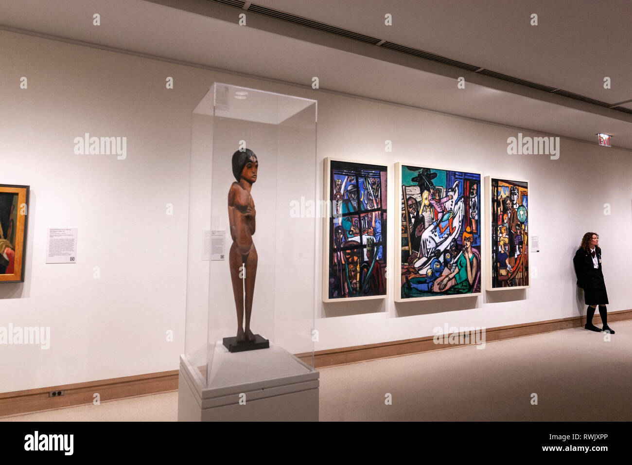 Sculpture, vigilant and the The Beginning, by Max Beckmann , The Metropolitan Museum of Art, Manhattan, New York USA Stock Photo