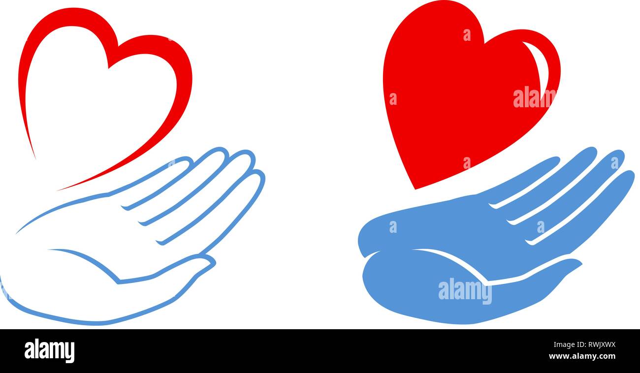 Heart in hand logo or label. Charity icon. Vector illustration Stock Vector