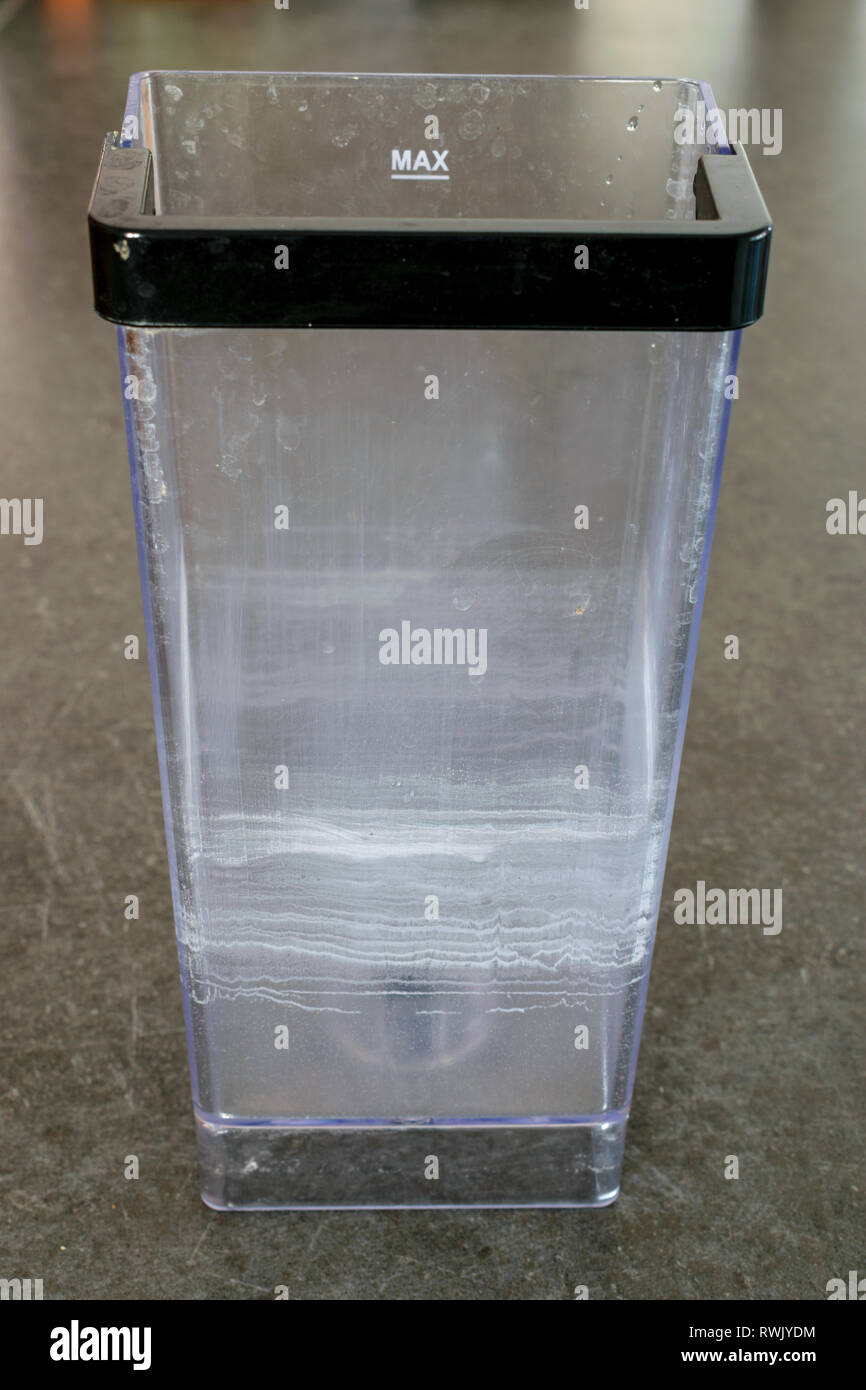 Limescale on plastic water tank from coffee machine Stock Photo Alamy